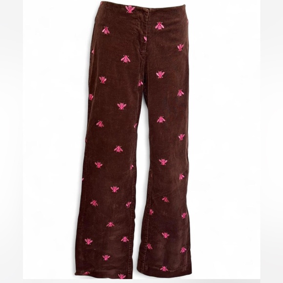 Vintage Lilly Pulitzer Embroidered Pink Bee Brown Corduroy Pants Cottagecore Y2K - Picture 2 of 8